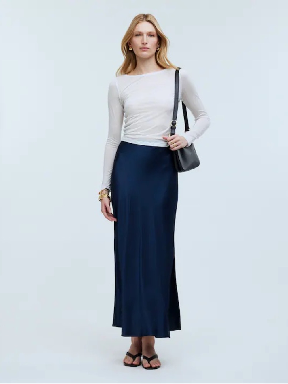 Madewell Navy Satin Maxi Slip Skirt Size 24 Capsule Wardrobe Sustainable Ecovero